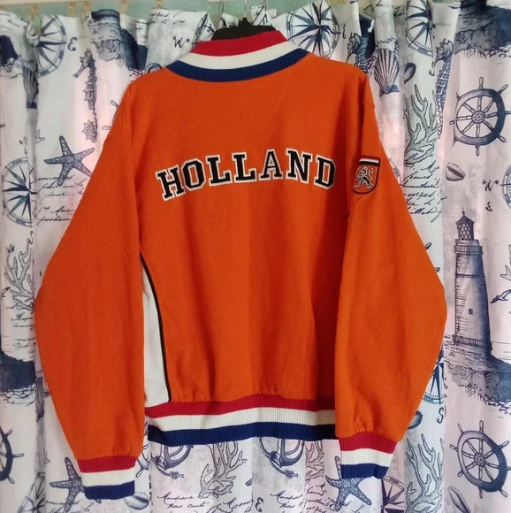 Vintage Holland Zip Up Varsity Jacket Orange Blue White Size Medium - Picture 7 of 8